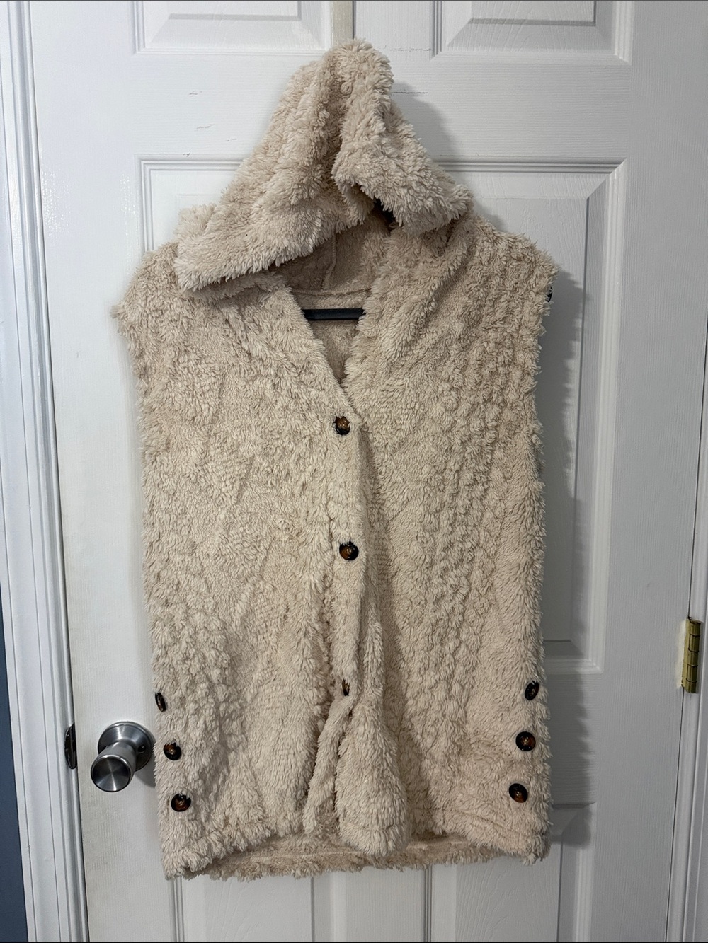 Cozy Hooded Faux Shearling Vest - Cream